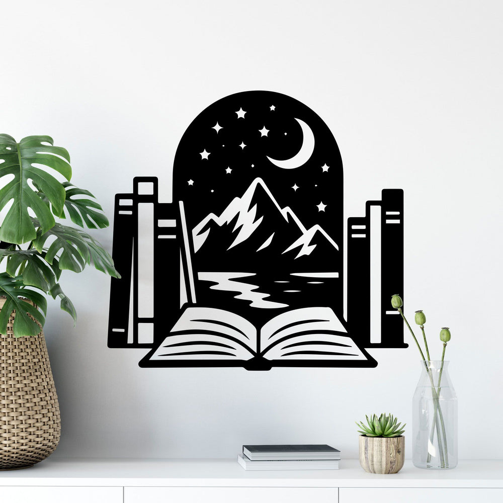 Wandtattoo Buch Portal – Bookish Deko mit Mond und Sternen
