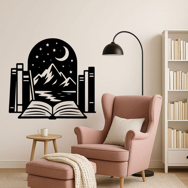 Wandtattoo Buch Portal – Bookish Deko mit Mond und Sternen