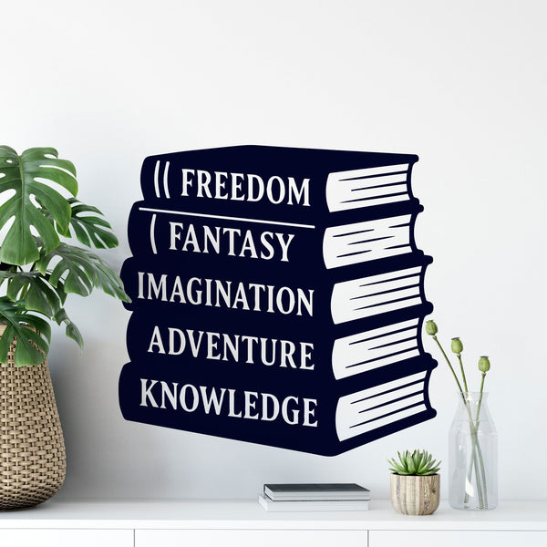 Wandtattoo Bücher Stapel – Freedom Fantasy Imagination Adventure Knowledge