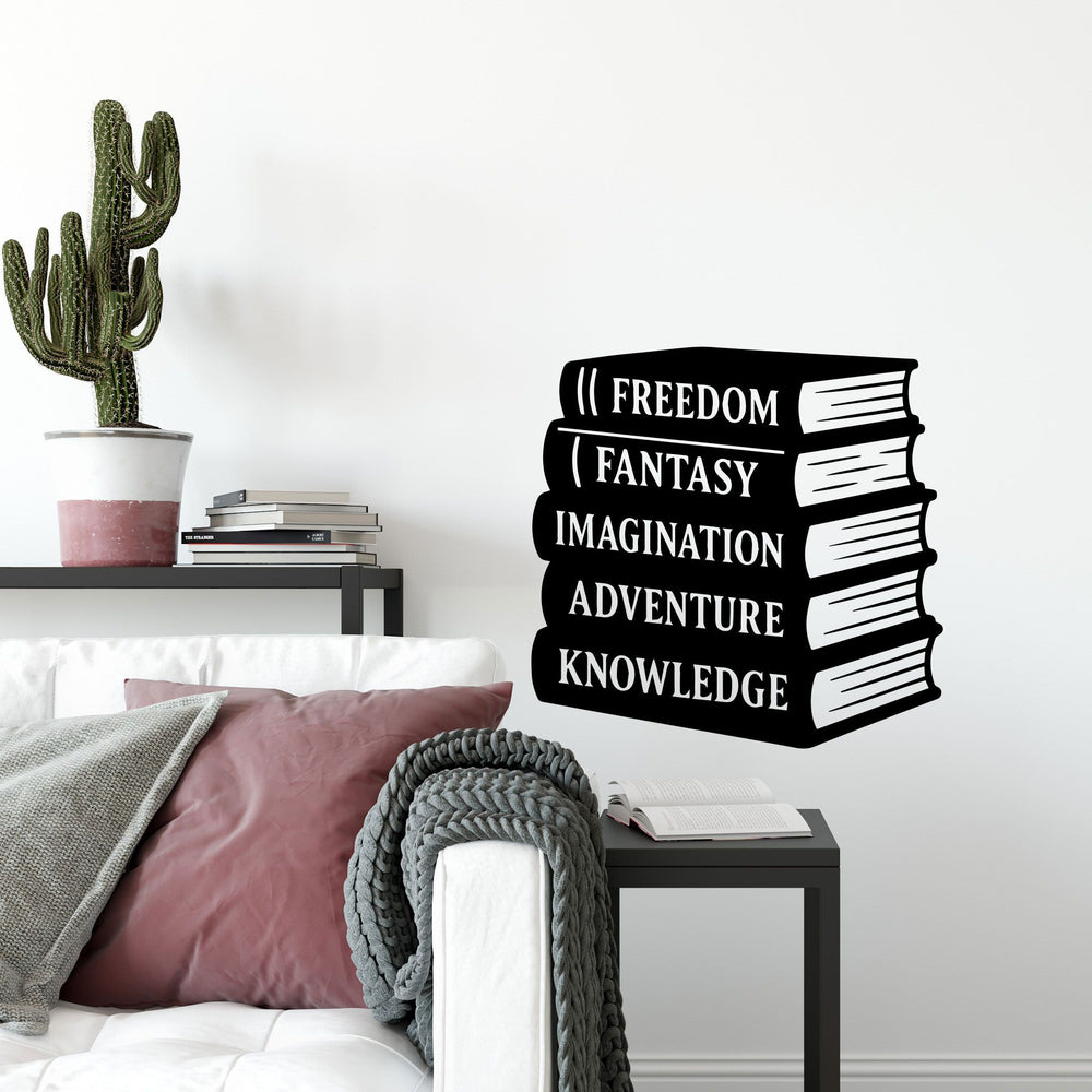 Wandtattoo Bücher Stapel – Freedom Fantasy Imagination Adventure Knowledge