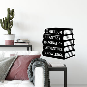 Wandtattoo Bücher Stapel – Freedom Fantasy Imagination Adventure Knowledge