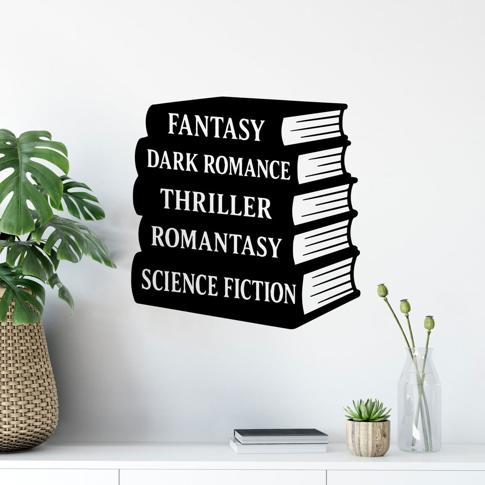 Wandtattoo Bücher Genres – Fantasy Dark Romance Thriller Romantasy Sci-Fi