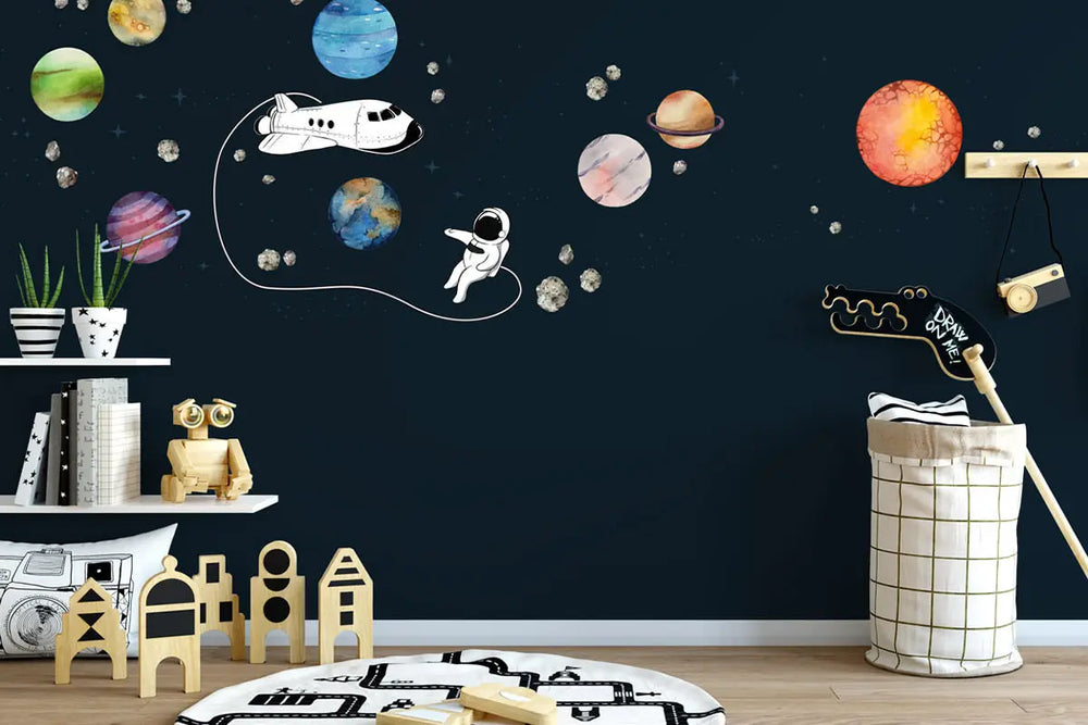 Astronaut Raumschiff im All - Weltraum Wandtattoo Kollektion - Wandaufkleber Sunnywall