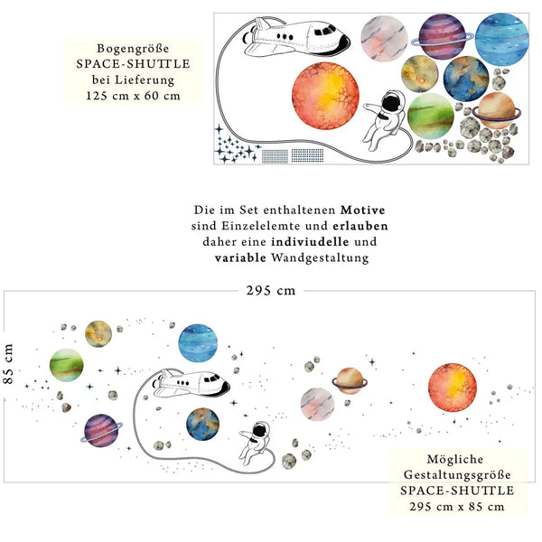 Astronaut Raumschiff im All - Weltraum Wandtattoo Kollektion - Wandaufkleber Sunnywall