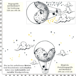Astronaut im Heißluftballon - Weltraum Wandtattoo Kollektion - Wandaufkleber Sunnywall