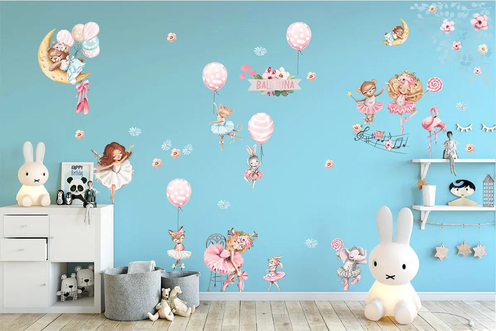 Ballerina Wandtattoo XXL Set | Kinderzimmer Aufkleber bunt Wanddeko Sunnywall