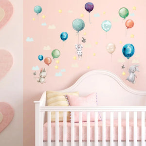 Ballon Hasen - Wandtattoo Kinderzimmer Baby Wandaufkleber - 3 x A4 Set Sunnywall