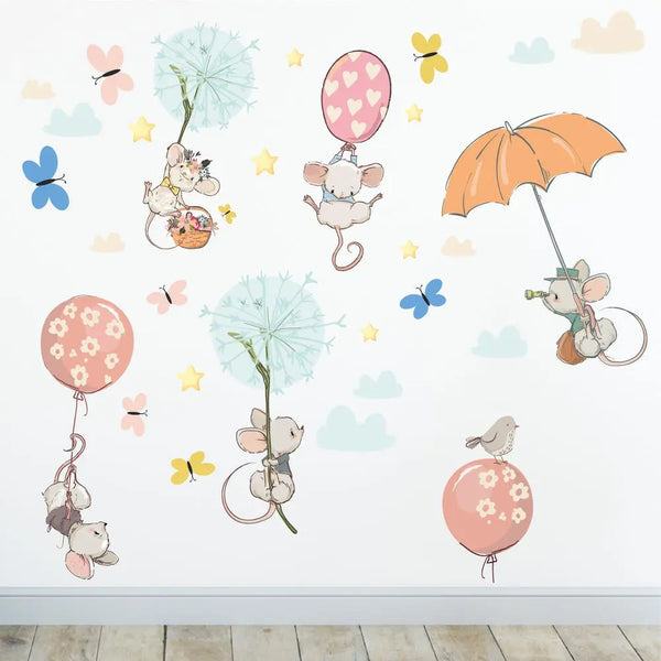 Ballon Mäuse - Wandtattoo Kinderzimmer Baby Wandaufkleber - 3 x A4 Set Sunnywall