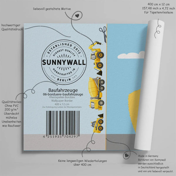 Baufahrzeuge Bordüre Wandbordüre Sunnywall