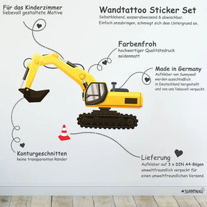 Baufahrzeuge - Wandtattoo Kinderzimmer Baby Wandaufkleber Sunnywall