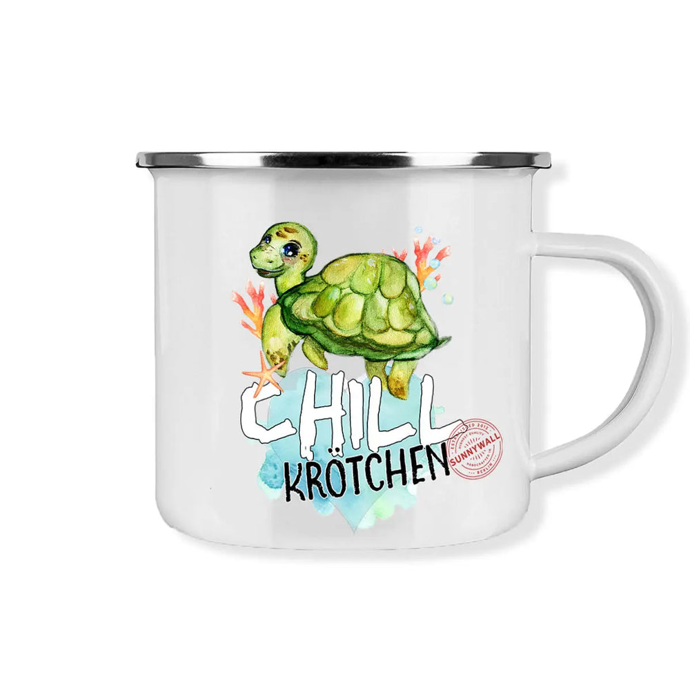 Campingbecher | Emailletasse Tasse - Schildkröte Trinchen turtle Chill Krötchen Sunnywall