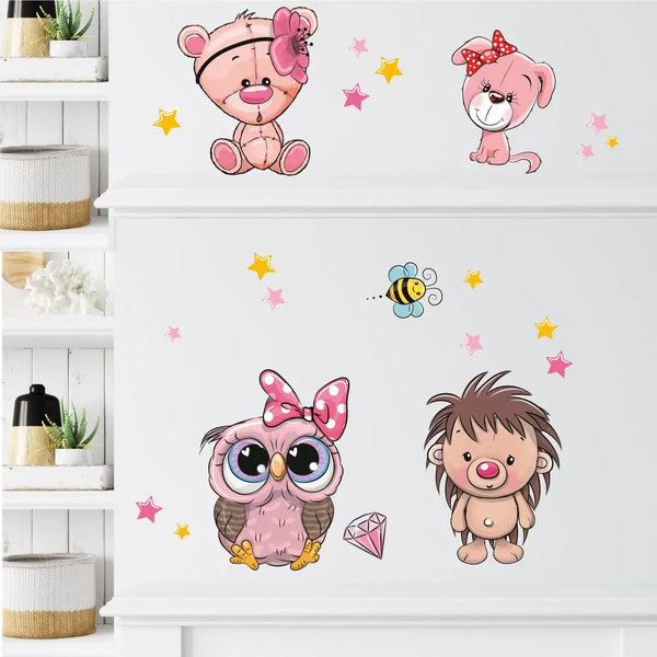 Cartoon Animals Set 4 - Hund, Eule, Igel & Co.  Wandtattoo Kinderzimmer Baby Wandaufkleber Sunnywall