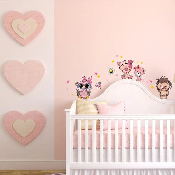 Cartoon Animals Set 4 - Hund, Eule, Igel & Co.  Wandtattoo Kinderzimmer Baby Wandaufkleber Sunnywall