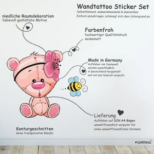 Cartoon Animals Set 4 - Hund, Eule, Igel & Co.  Wandtattoo Kinderzimmer Baby Wandaufkleber Sunnywall