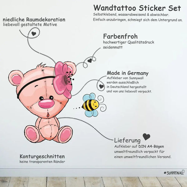 Cartoon Animals Set 4 - Hund, Eule, Igel & Co.  Wandtattoo Kinderzimmer Baby Wandaufkleber Sunnywall