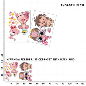 Cartoon Animals Set 4 - Hund, Eule, Igel & Co.  Wandtattoo Kinderzimmer Baby Wandaufkleber Sunnywall