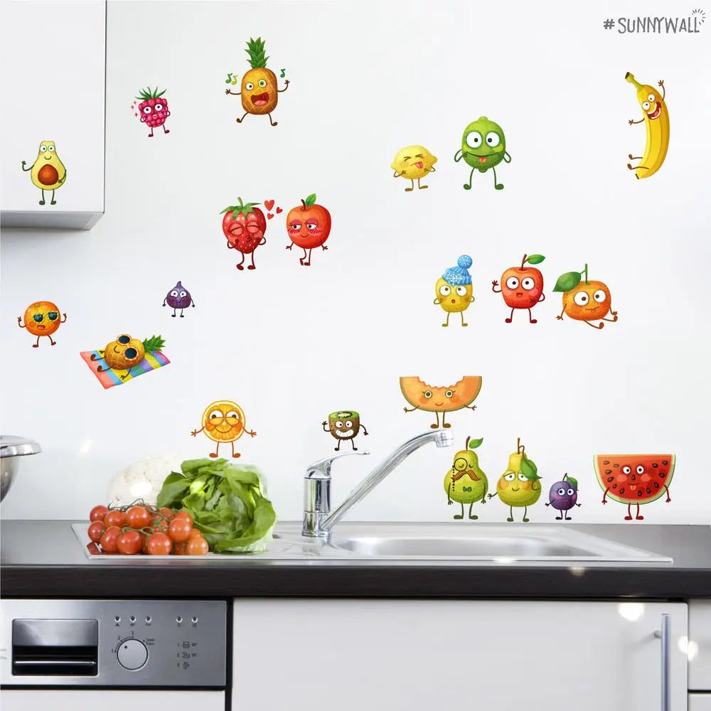 Comic Fruits - Wandtattoo Kinderzimmer Küche Wandaufkleber Sunnywall