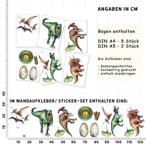 Dinosaurier Real - Wandtattoo Kinderzimmer Baby Wandaufkleber - 6 x A4 Set Sunnywall