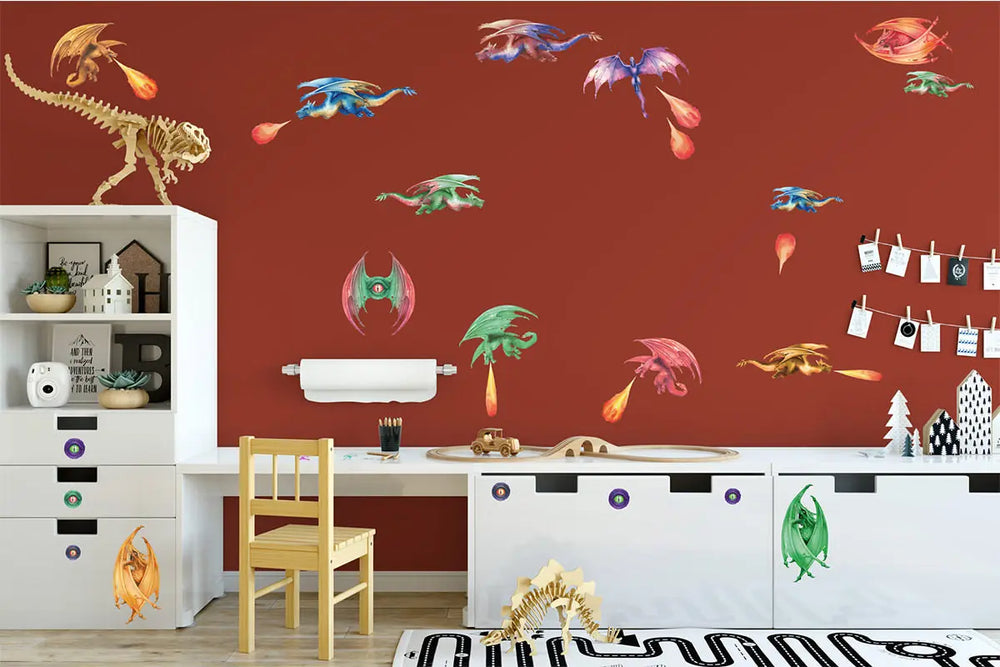 Drachen Wandtattoo XXL Set | Kinderzimmer Aufkleber bunt Wanddeko Sunnywall