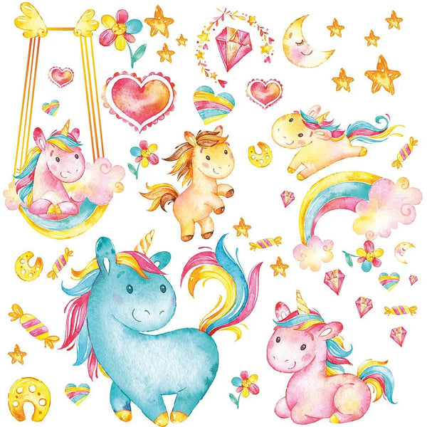 Einhorn Wandtattoo XXL Set | Kinderzimmer Aufkleber bunt Wanddeko Sunnywall