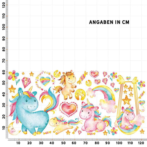 Einhorn Wandtattoo XXL Set | Kinderzimmer Aufkleber bunt Wanddeko Sunnywall