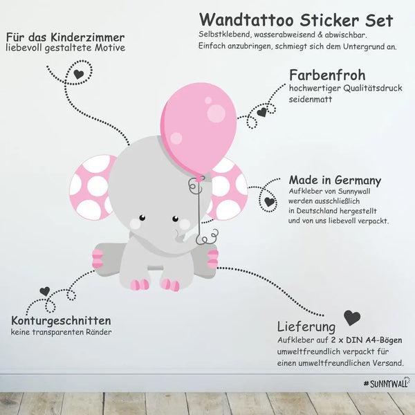 Elefant Baby - Wandtattoo Kinderzimmer Baby Wandaufkleber Sunnywall