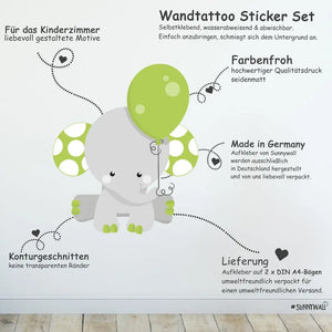 Elefant Baby - Wandtattoo Kinderzimmer Baby Wandaufkleber Sunnywall