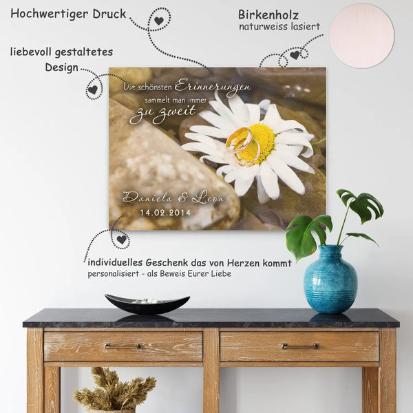 Erinnerungen Holzbild für Paare, Hochzeit, Liebesgeschenk mit Wunschnamen und Datum Sunnywall