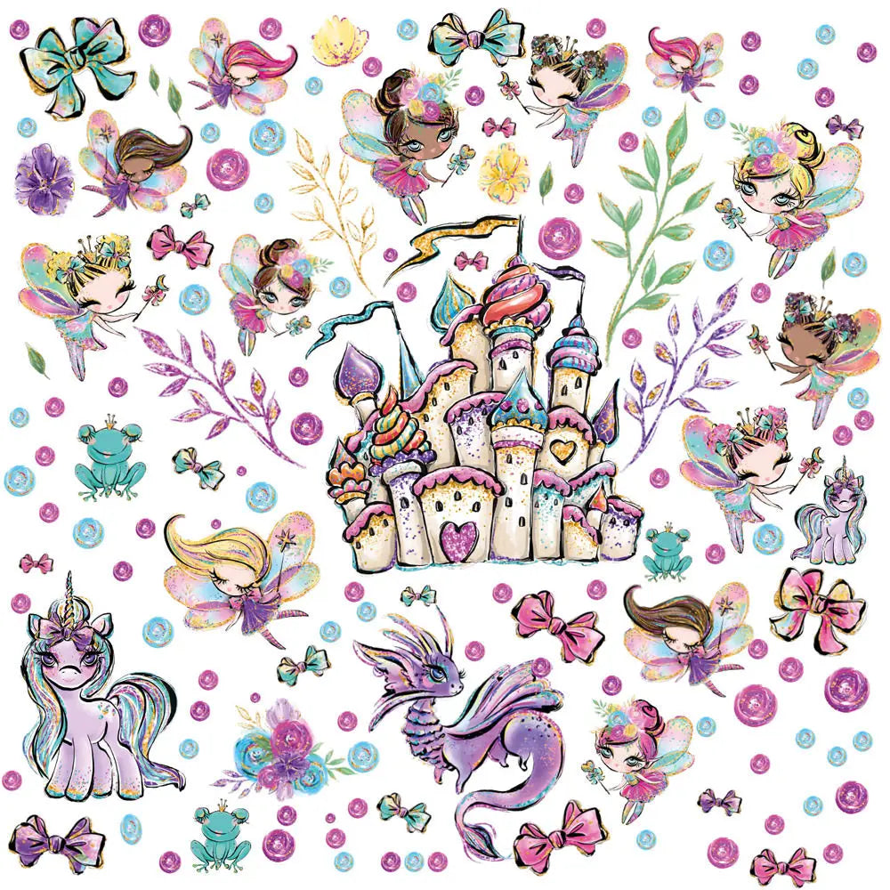 Feenzimmer Glitzer Wandtattoo XXL Set | Kinderzimmer Aufkleber bunt Wanddeko Sunnywall