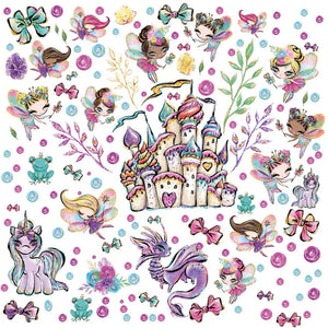 Feenzimmer Glitzer Wandtattoo XXL Set | Kinderzimmer Aufkleber bunt Wanddeko Sunnywall