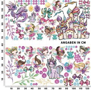 Feenzimmer Glitzer Wandtattoo XXL Set | Kinderzimmer Aufkleber bunt Wanddeko Sunnywall