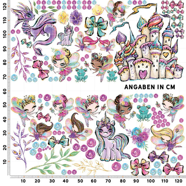 Feenzimmer Glitzer Wandtattoo XXL Set | Kinderzimmer Aufkleber bunt Wanddeko Sunnywall