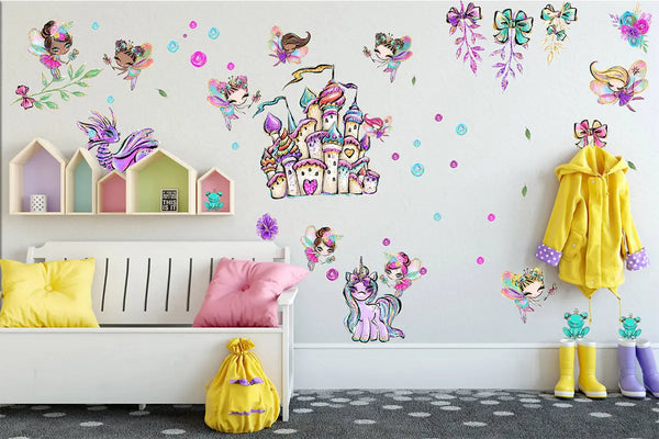 Feenzimmer Glitzer Wandtattoo XXL Set | Kinderzimmer Aufkleber bunt Wanddeko Sunnywall