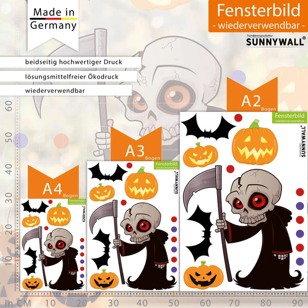 Fensterbild | Halloween Sensemann | Grim Reaper| Fenster Dekoration Sunnywall
