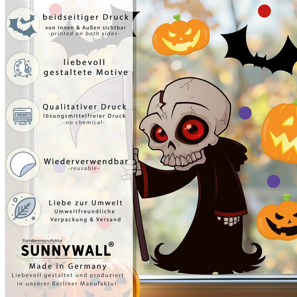 Fensterbild | Halloween Sensemann | Grim Reaper| Fenster Dekoration Sunnywall