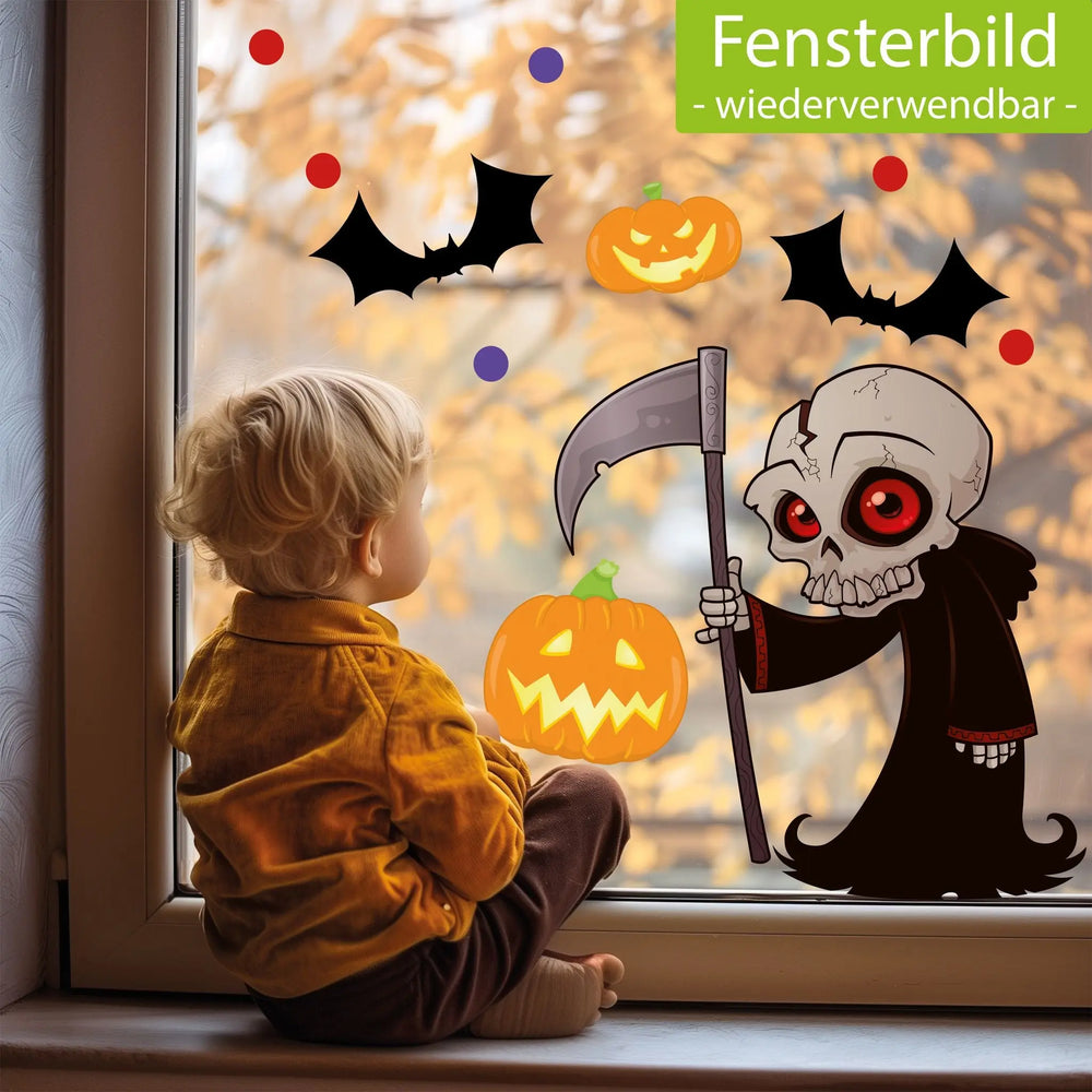 Fensterbild | Halloween Sensemann | Grim Reaper| Fenster Dekoration Sunnywall