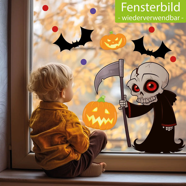 Fensterbild | Halloween Sensemann | Grim Reaper| Fenster Dekoration Sunnywall