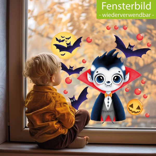 Fensterbild |  Halloween Vampir Dracula | Fenster Dekoration Sunnywall