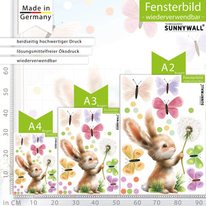Fensterbild |  Hase Pusteblume Schmetterlinge Sunnywall