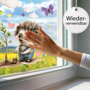 Fensterbild | Kleiner Igel Gärtner Sunnywall