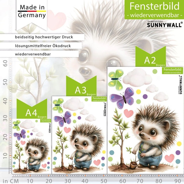 Fensterbild | Kleiner Igel Gärtner Sunnywall