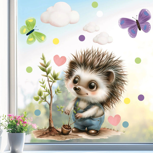 Fensterbild | Kleiner Igel Gärtner Sunnywall