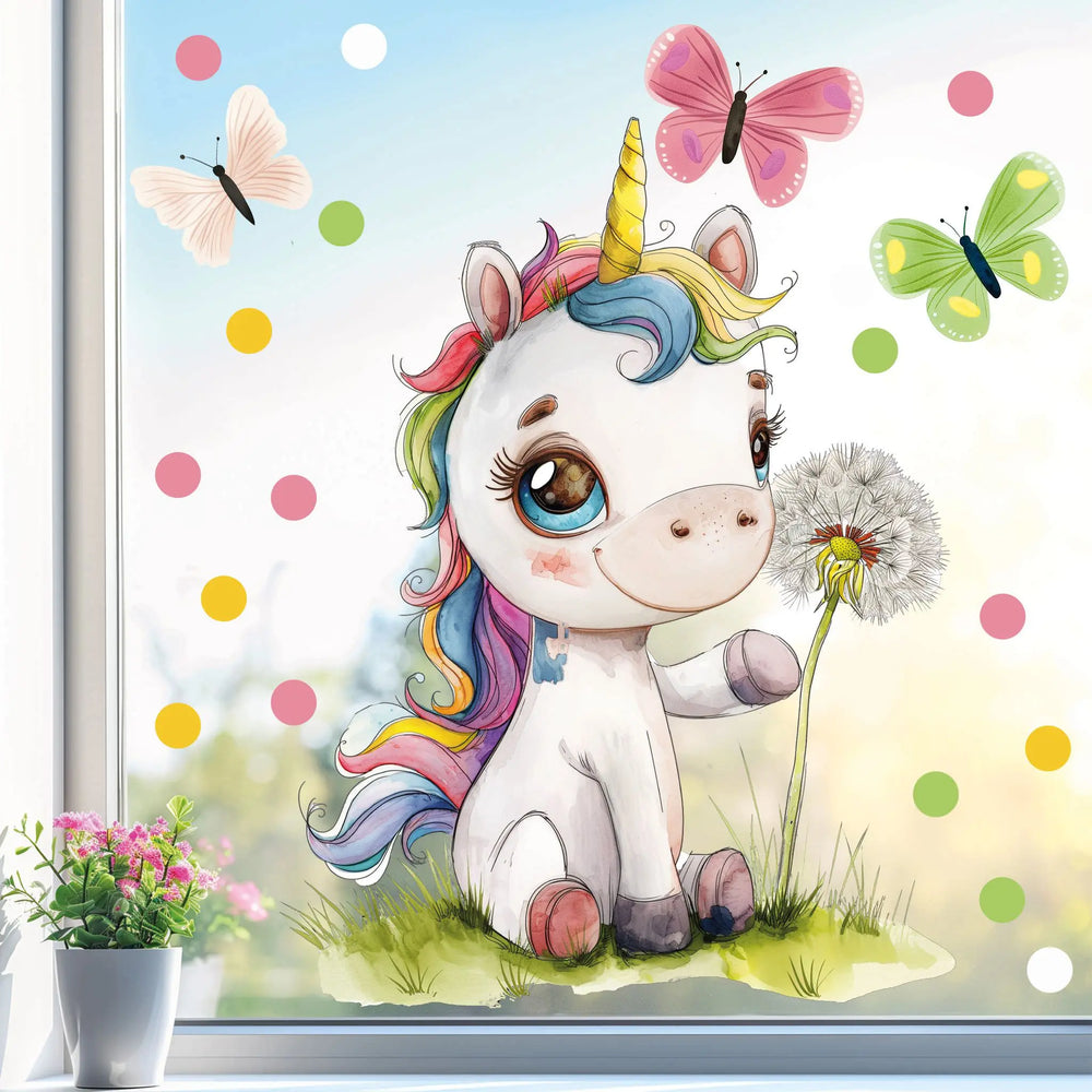 Fensterbild | Magisches Einhorn mit Pusteblume Sunnywall