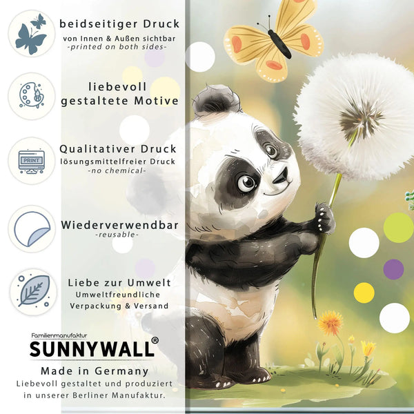 Fensterbild | Panda mit Pusteblume Sunnywall