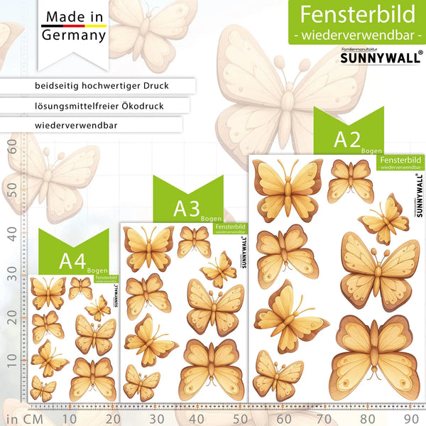 Fensterbild |  Schmetterlinge in Holz-Design | Holz-Optik Fensterbild Dekoration Sunnywall