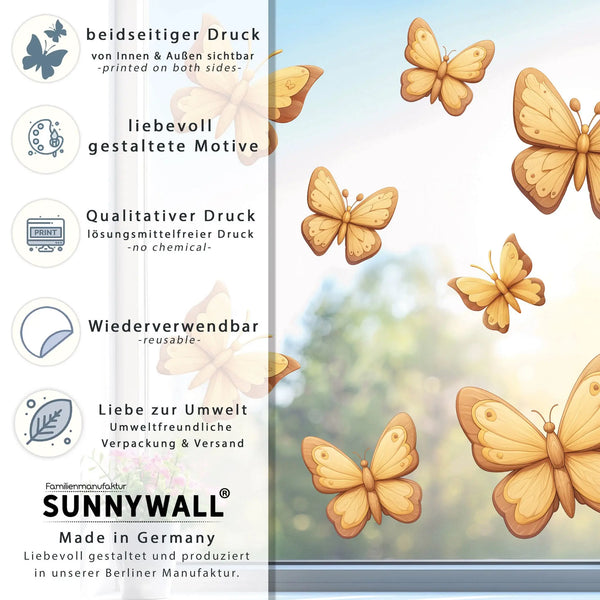 Fensterbild |  Schmetterlinge in Holz-Design | Holz-Optik Fensterbild Dekoration Sunnywall