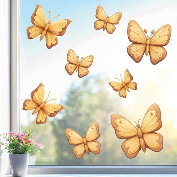 Fensterbild |  Schmetterlinge in Holz-Design | Holz-Optik Fensterbild Dekoration Sunnywall