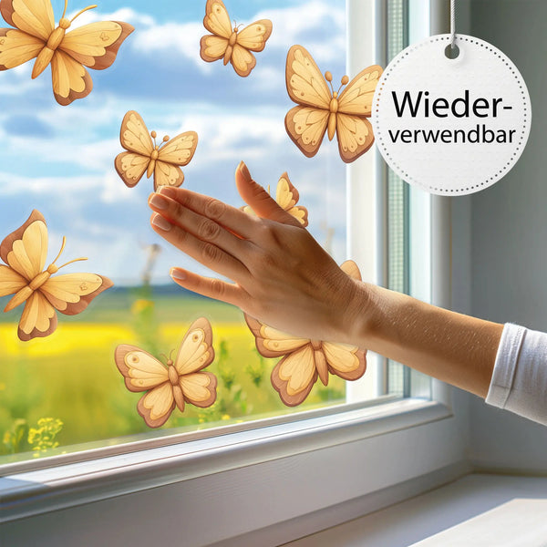 Fensterbild |  Schmetterlinge in Holz-Design | Holz-Optik Fensterbild Dekoration Sunnywall