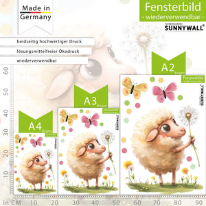 Fensterbild | Verspieltes Lamm und Pusteblume Sunnywall