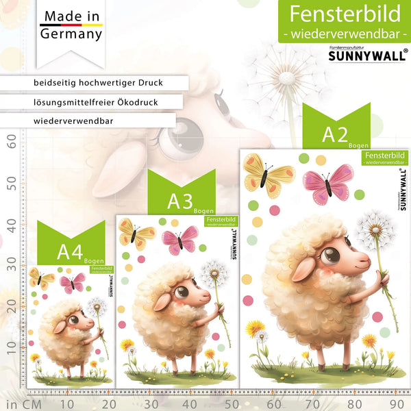 Fensterbild | Verspieltes Lamm und Pusteblume Sunnywall
